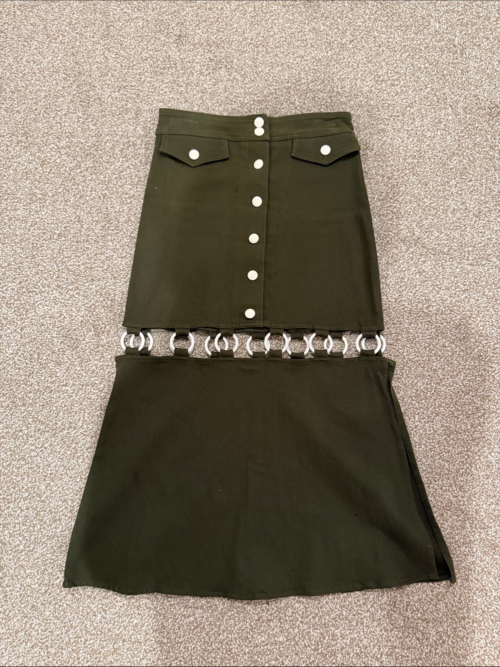 Self-Portrait Olive Green Two-Piece Ring-Linked Skirt Set